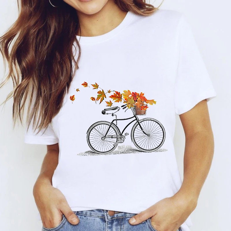 

T-shirts Top for Women 90s Bike Vintage Simple Painting Casual Clothing Print Lady Graphic T Shirt Ladies Female Tee T-Shirt