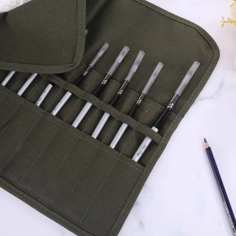 

22 Slots Paint Brush Storage Pen Curtain Pencil Bag for Acrylic Roll Pouch Roll