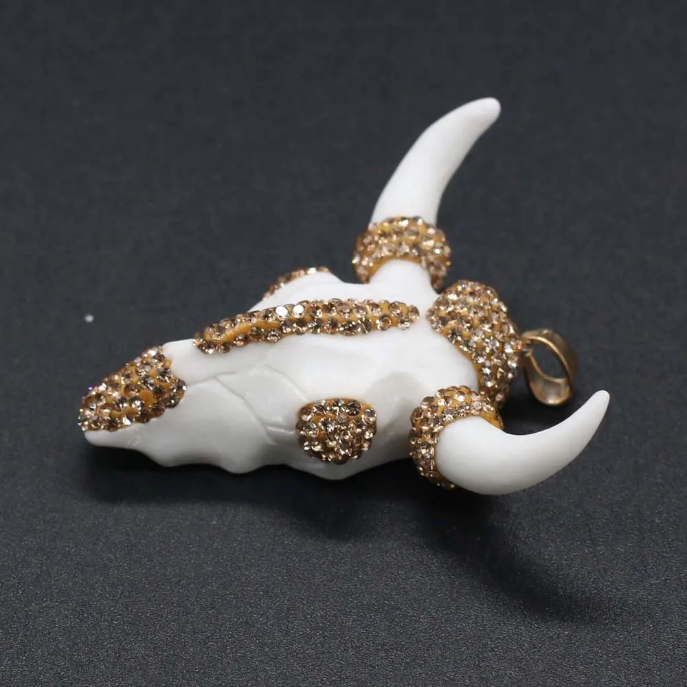 

Fine 100% Beef Bone Pendant Bull head inlaid Crystal Pendant for Women Jewelry Making Necklace Accessories Reiki Healing Gift
