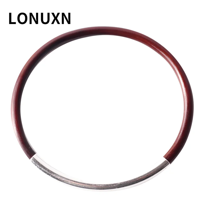 

High Quality 925 Sterling Silver 4mm Natural Vine-embedded Bend Tube Silver Bracelet Tibet Natural Caulis Spatholobi Bangle Gift