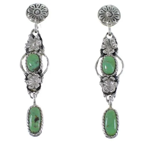 

Woman's vintage silver plated flower earrings red green blue three-color long 2021 earrings ladies turquoise jewelry