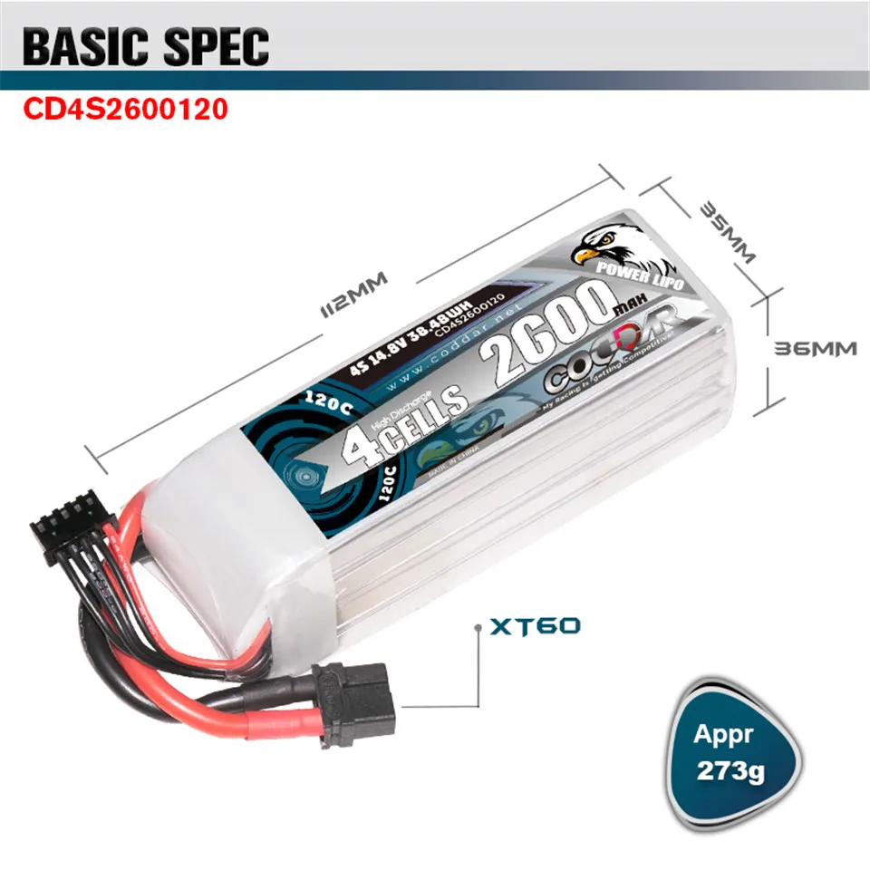 4S 2600MAH 14 8 V 120C литий-полимерный аккумулятор XT60 Штекерный Соединительный проводной
