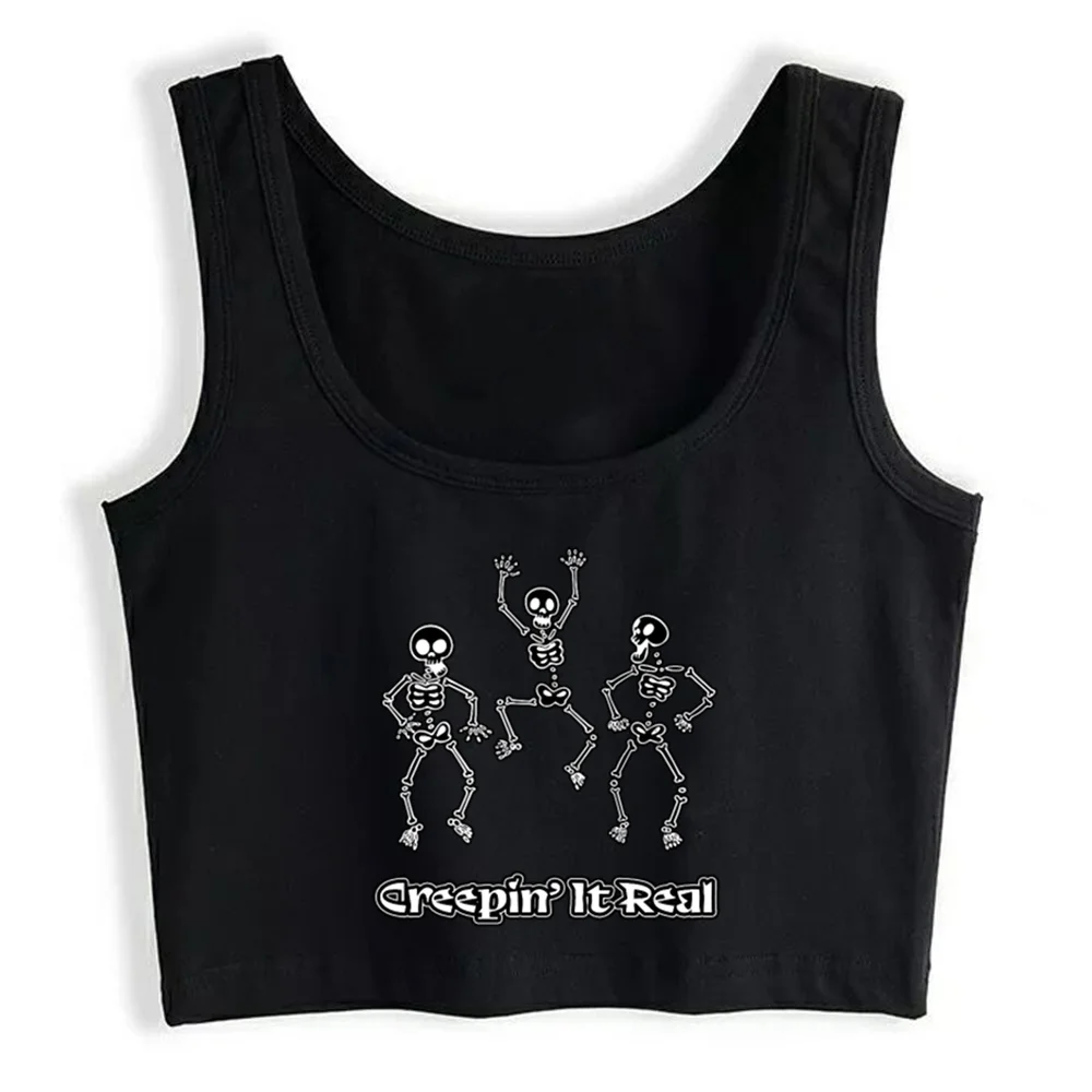 

Crop Top Women Creepin It Real Dancing Skeletons Gothic Harajuku Grunge Emo Tank Top Female Clothes