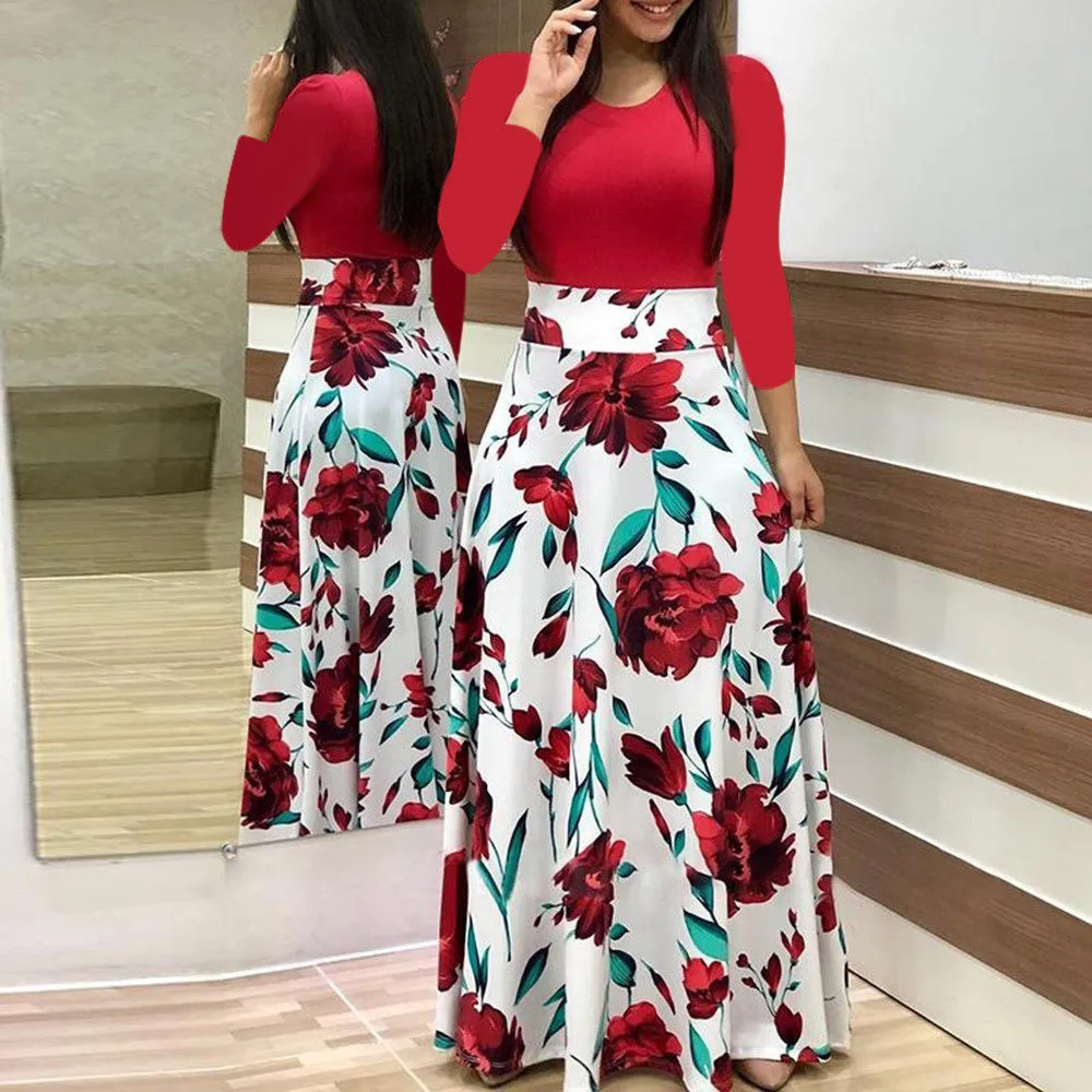 Fashion Women Dresses Long Sleeve Floral Boho Print Maxi Ladies Casual Dress Evening vestidos Prom Costume new | Женская одежда