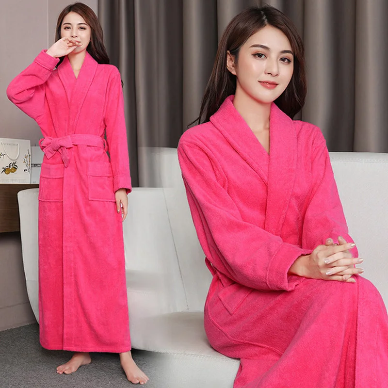 

100% Cotton Toweling Terry Extra long Extra thick Robe Lovers Bath Robe Men And Women Nightrobe Sleepwear Casual Home Bathrobe