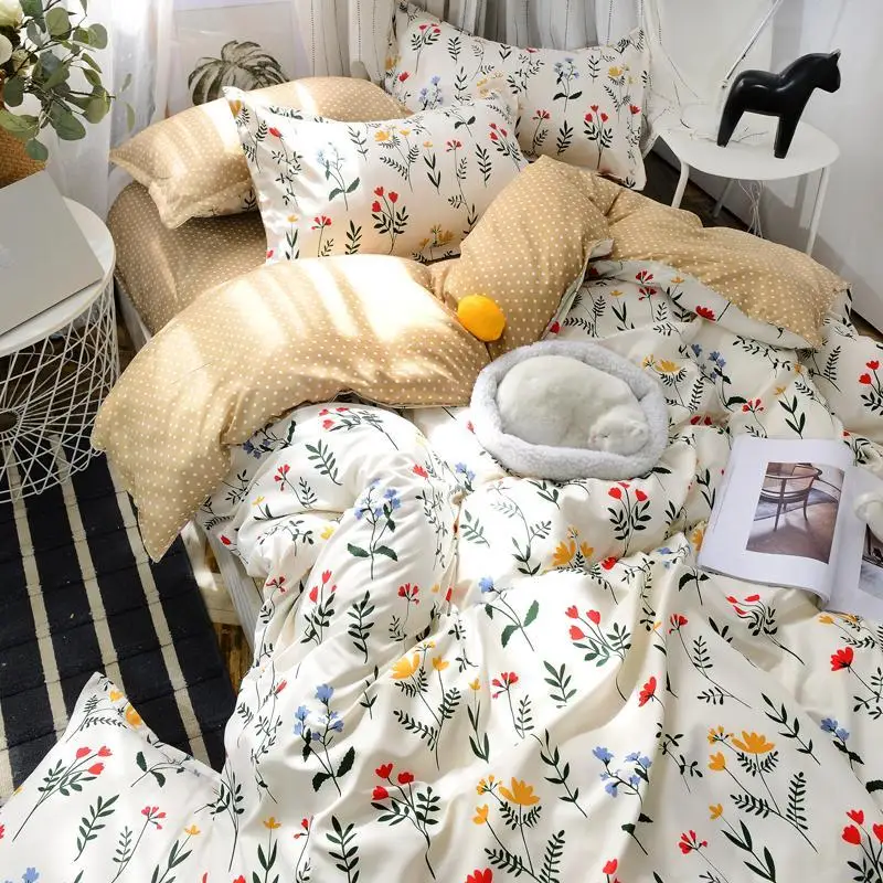 

white blue Flower bedding set rabbit universe pattern bed sheet cartoon duvet cover quilt cover full twin queen king size