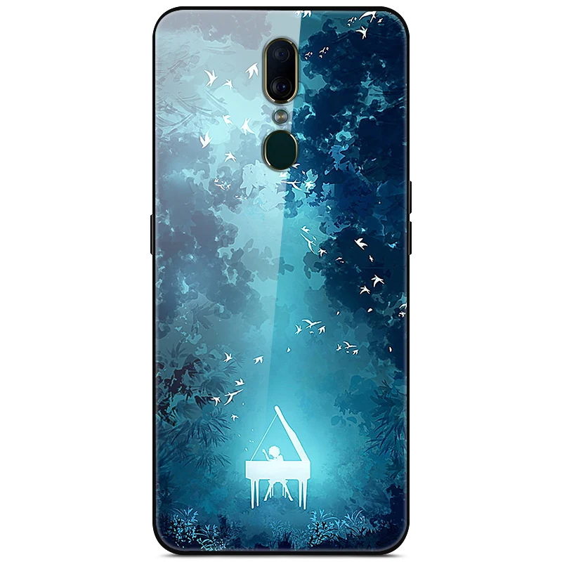 Phone Case For OPPO F5 F7 F9 F11 Pro Luxury Tempered Glass Back Cover CaseWith Soft Silicone Edge F11Pro Shell |