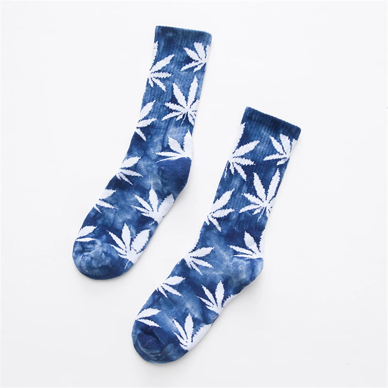 5 Pairs/Men's Socks High Quality New Fall/Winter Thicker Cotton Tie-dyed Maple Leaf Print Sports High Socks Man Skateboard Socks enlarge