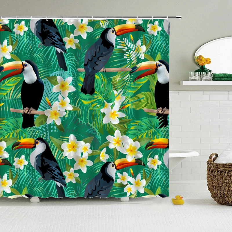 Занавеска для душа с 3D-принтом цветов и птиц водонепроницаемая занавеска из