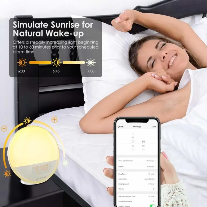 

2020 Sunrise Alarm Clock Wake Light Sleep Assist Digital Alarm Clock For Alexa Google Bedside LED Light Alarm Clock Night Light