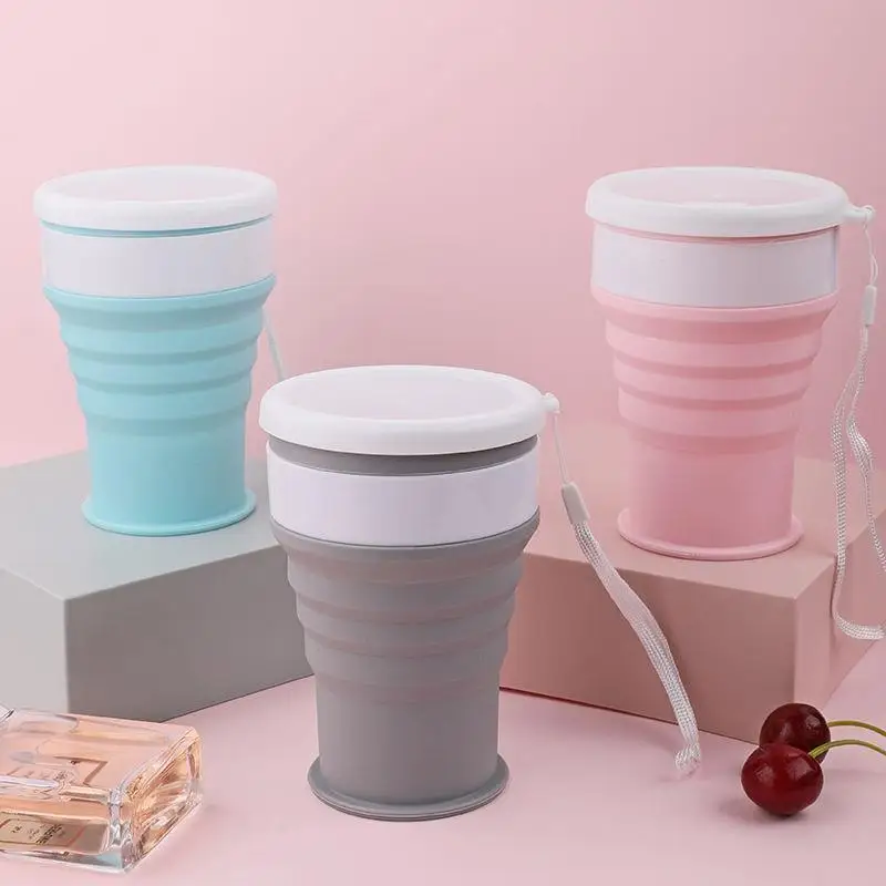 

Travel outdoor multifunctional silica gel folding cup compression portable leak proof portable cup with cover high temperature