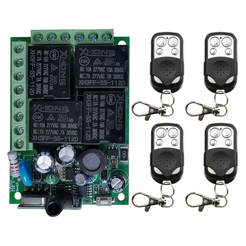 

433MHz Universal Wireless Remote AC 220V 4CH rf Relay and Transmitter Remote Garage/LED/Light/Fan/Home appliance Control switch