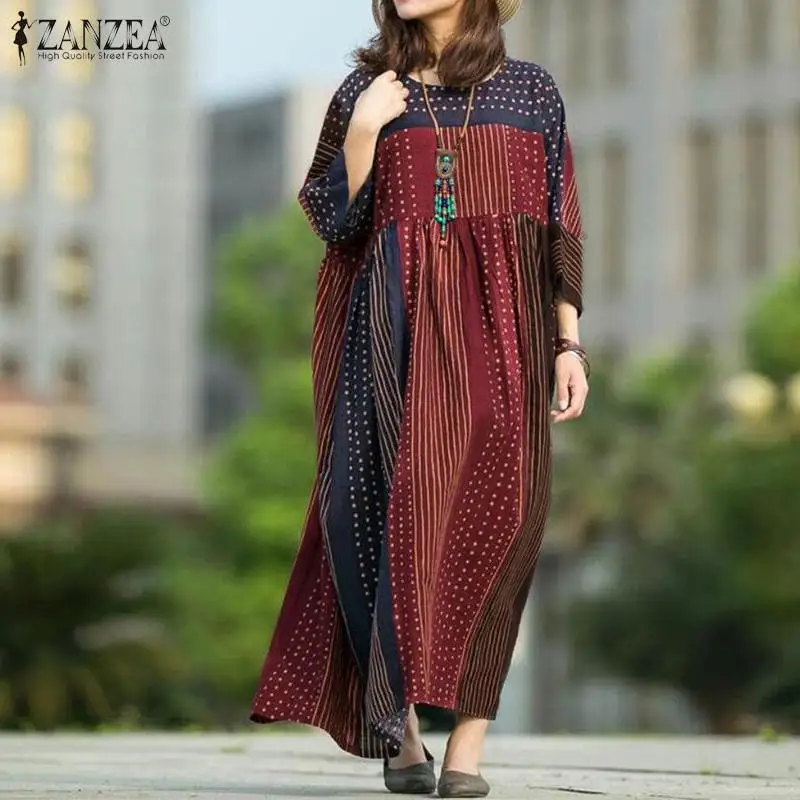 

Bohemain Polka Dot Dress women's Spring Sundress ZANZEA 2022 Casual Long Sleeve Tunic Vestidos Female Printed Robe