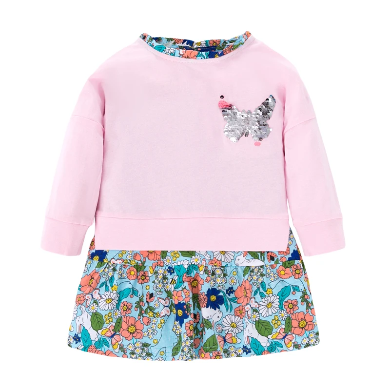 Платье детское осеннее хлопковое с цветочным принтом S0517 | Детская одежда и обувь