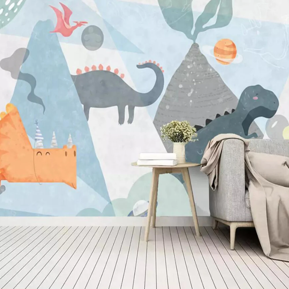 Milofi custom 3D wallpaper mural simple hand-painted cartoon dinosaur planet volcano children's room background wall decoration