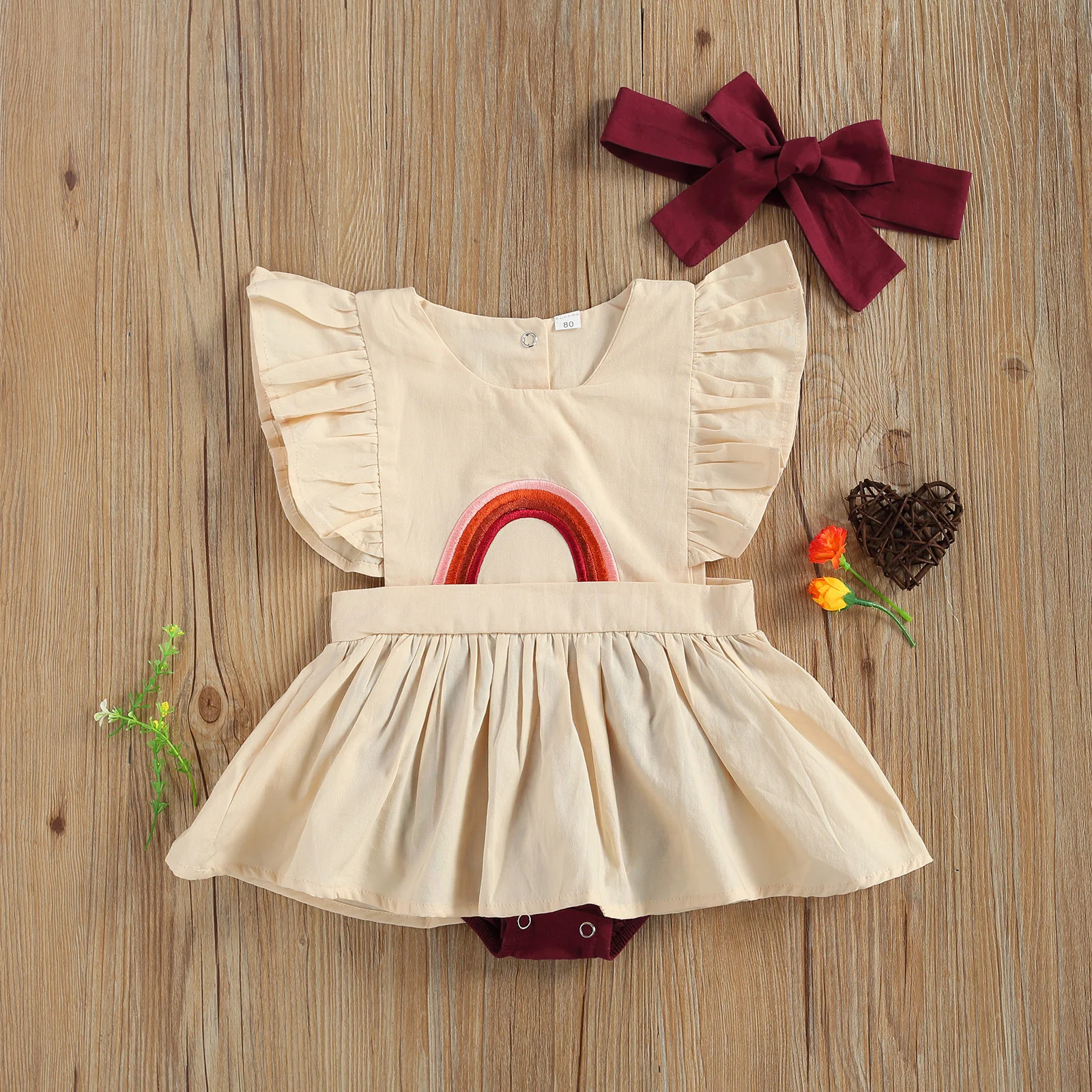 

Одежда для маленьких девочек 2 предмета, одежда, комплекты, костюмы, повязка с бантом на голову + с рукавами-крылышками с радугой Детский комб...