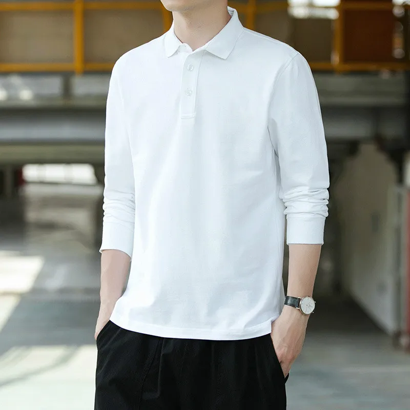 Рубашка поло мужская с длинным рукавом хлопок свободного покроя Повседневная модная рубашка топ для