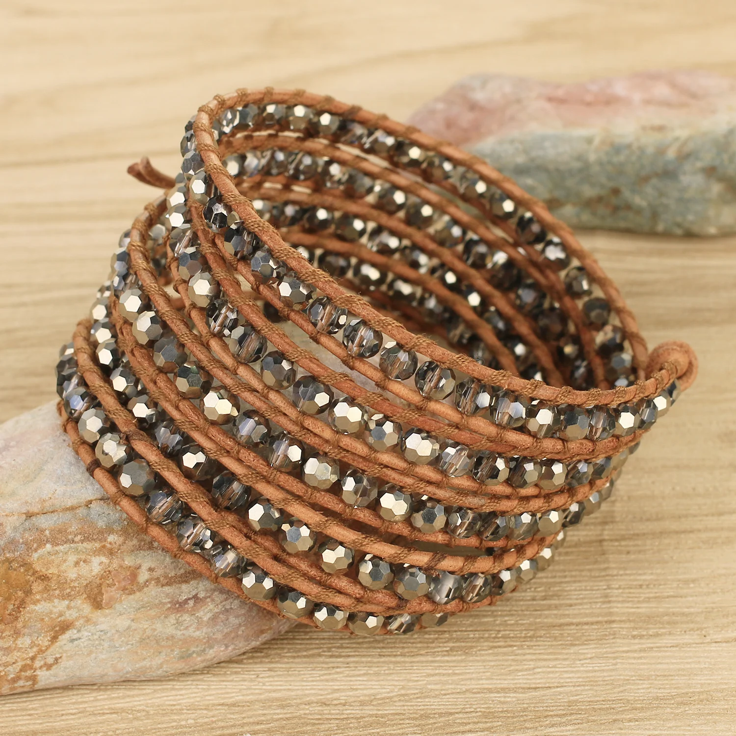 

KELITCH 5 Strands Wrap Beaded Bracelet Stone Women Jewelry Leather Cuff Friends Handmade Bracelets Gifts Wholesale