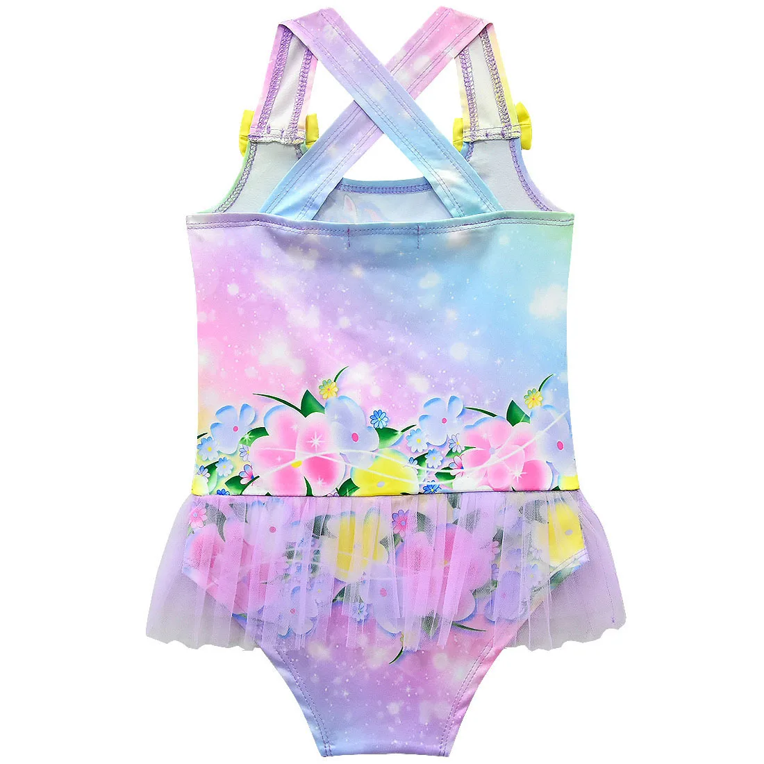 Цельный купальный костюм для маленьких девочек с единорогом и перекрестной