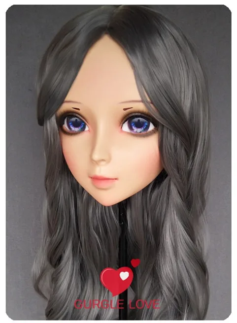 

(DM178) Lovely Sweet Girl Resin Half Head Kigurumi Mask With BJD Eyes Cosplay Japanese Anime Role Lolita Mask Crossdress Doll