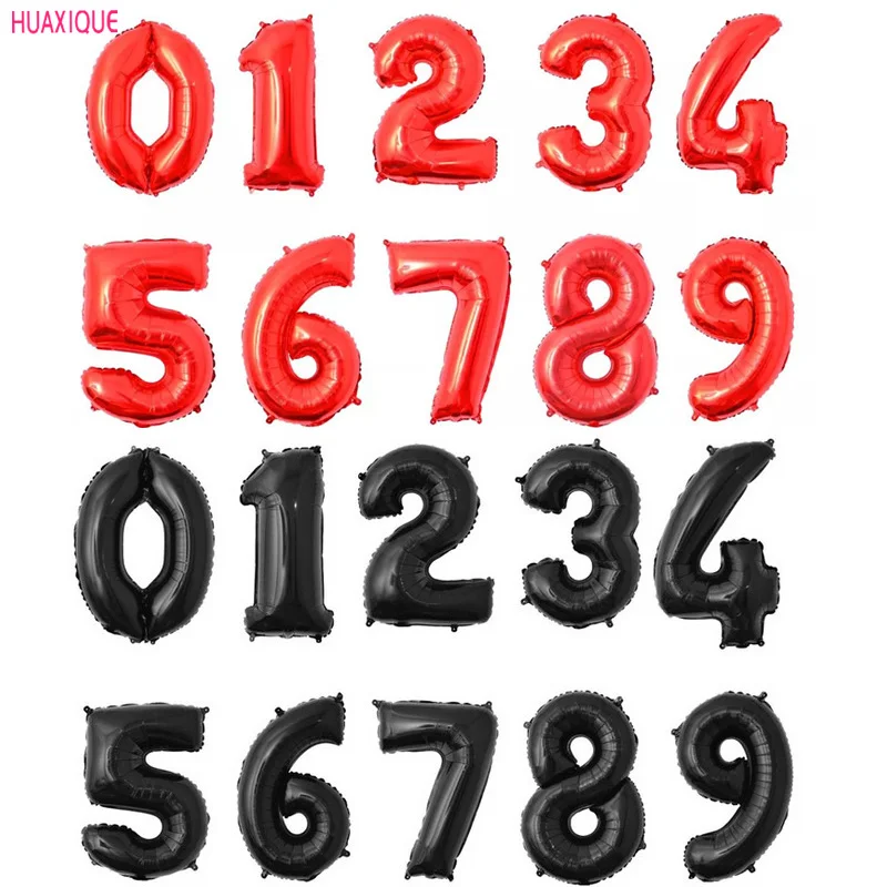 Воздушный шар в виде цифр из красной и черной алюминиевой пленки 16