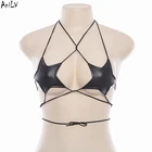 Женский пляжный костюм бикини AniLV из черной кожи со звездами, флуоресцентный топ с перекрестными лямками, бюстгальтер, пижама, нижнее белье для косплея