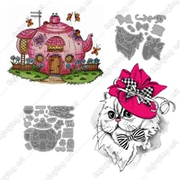 tea pot house and cat hot new metal cutting dies stencil for scrapbooking craft diy paper card christmas birthday card cut mould