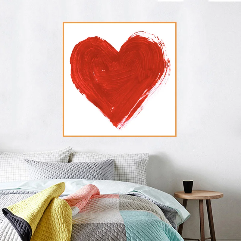 Романтическая Красная Картина на холсте с сердечками акварелью свежими