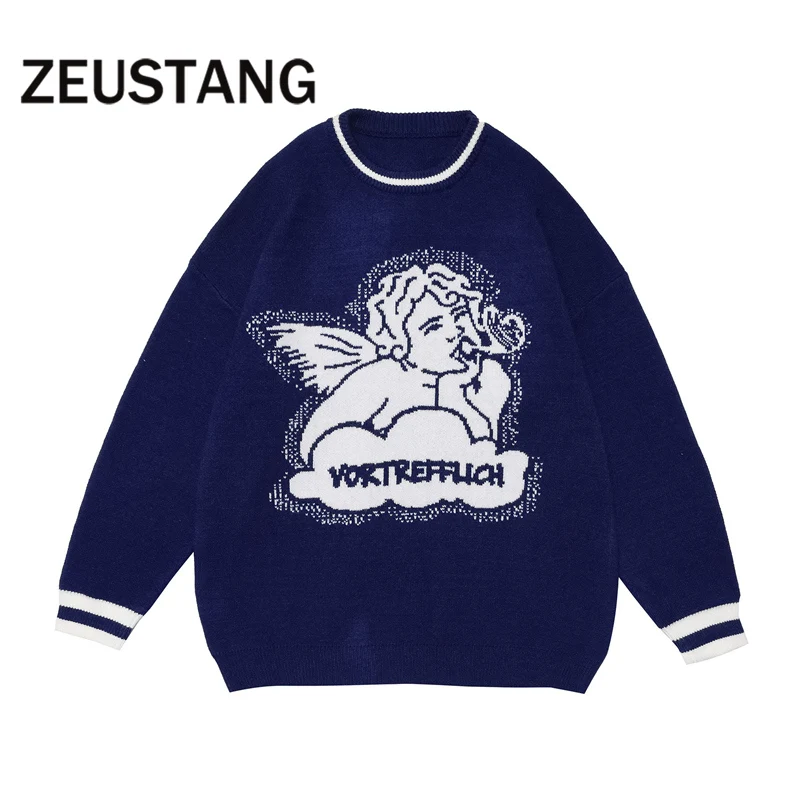 

Zeustang Fashion Sweaters Harajuku Streetwear Plant Cloud Sweater Hip Hop Loose Outerwear Casual Mens Outerwear Tops