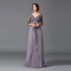 Очаровательное кружевное платье полной длины с рукавами три четверти для мамы и невесты; Платье с глубоким v-образным вырезом; Плиссированное Платье для гостей на свадьбу