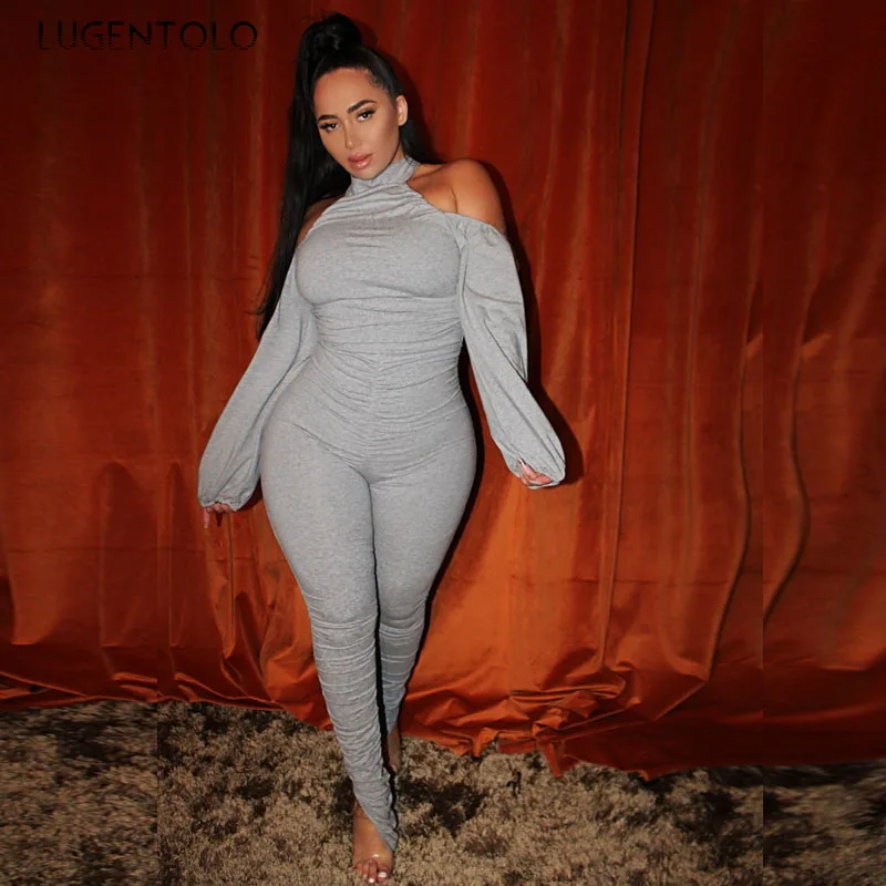 

Women Sexy Jumpsuit Lace-up Strapless Backless Long Sleeve Ladies Solid Spring Thin Female Casual Long Jumpsuits