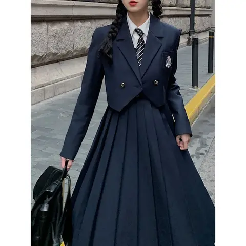 Школьная форма Lolibook для женщин, однотонный костюм Jk с длинным рукавом, новая рубашка с галстуком, плиссированная юбка на бретельках, официальная одежда в студенческом стиле