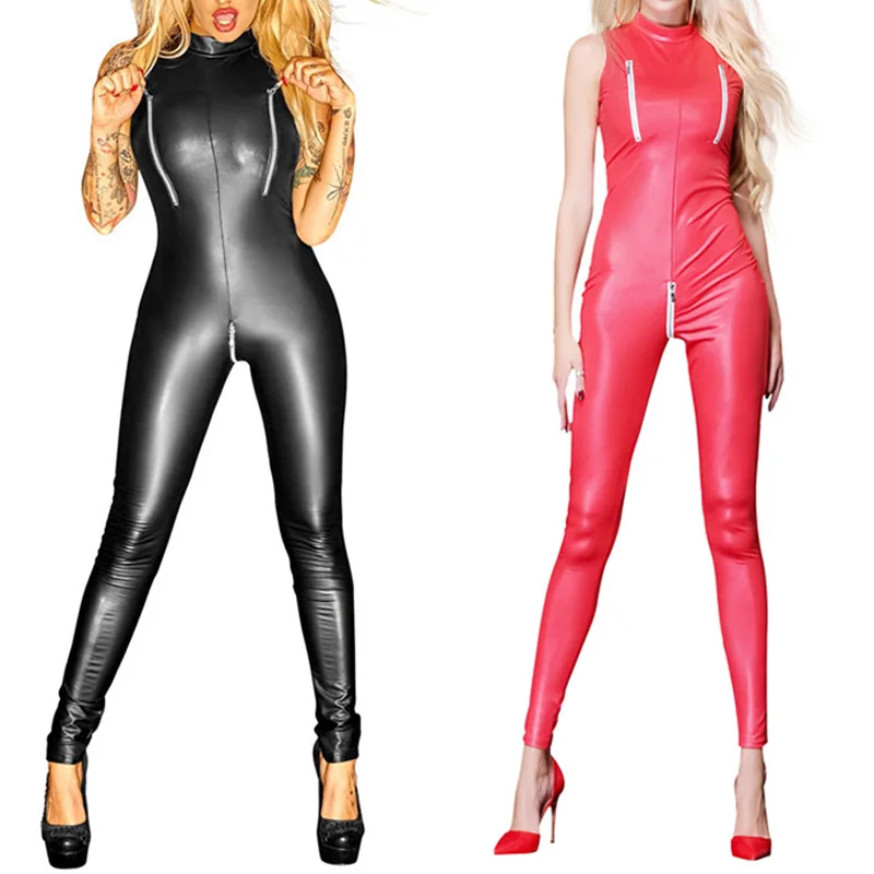 2XL женское белье Готический боди Wetlook на молнии из искусственной кожи