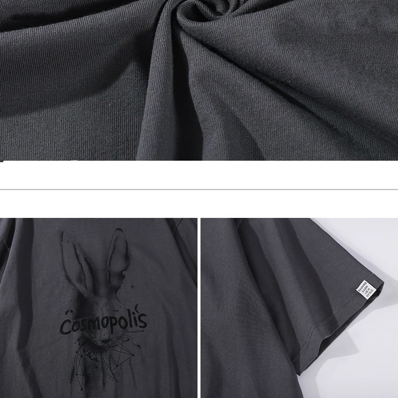 

Japanese Hip Hop Men Shirt Fashion Darkness Hand-painted Rabbit Shirt Mens Loose Spring 2021 Cotton Short Sleeve T-shirt Men Top