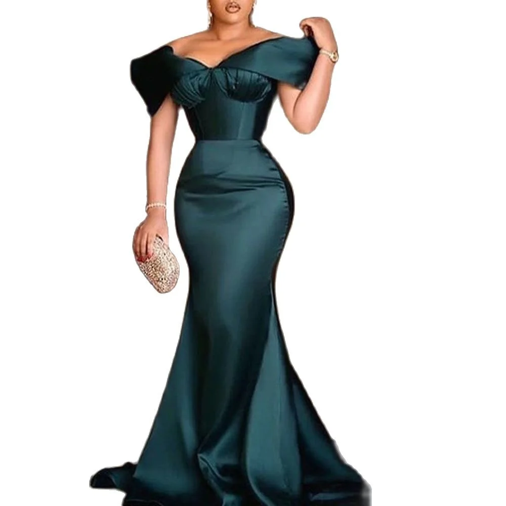 

Elegant Sexy Dress For Women Dark Green Cocktail Party Floor Length Maxi Dresses Cloak Sleeves Fashion Vestidos 2021