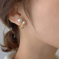 sipengjel fashion geometric elegant pearl hoop earrings korea style pearl stud earrings for woman kpop jewelry gift