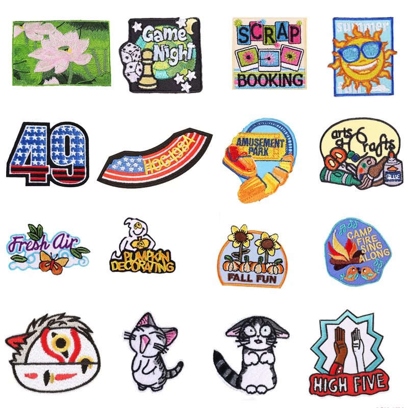 

Cute Animal Patches Flower Cat Stickers Iron on Clothes Heat Transfer Applique Embroidered Applications Cloth Fabric Patch