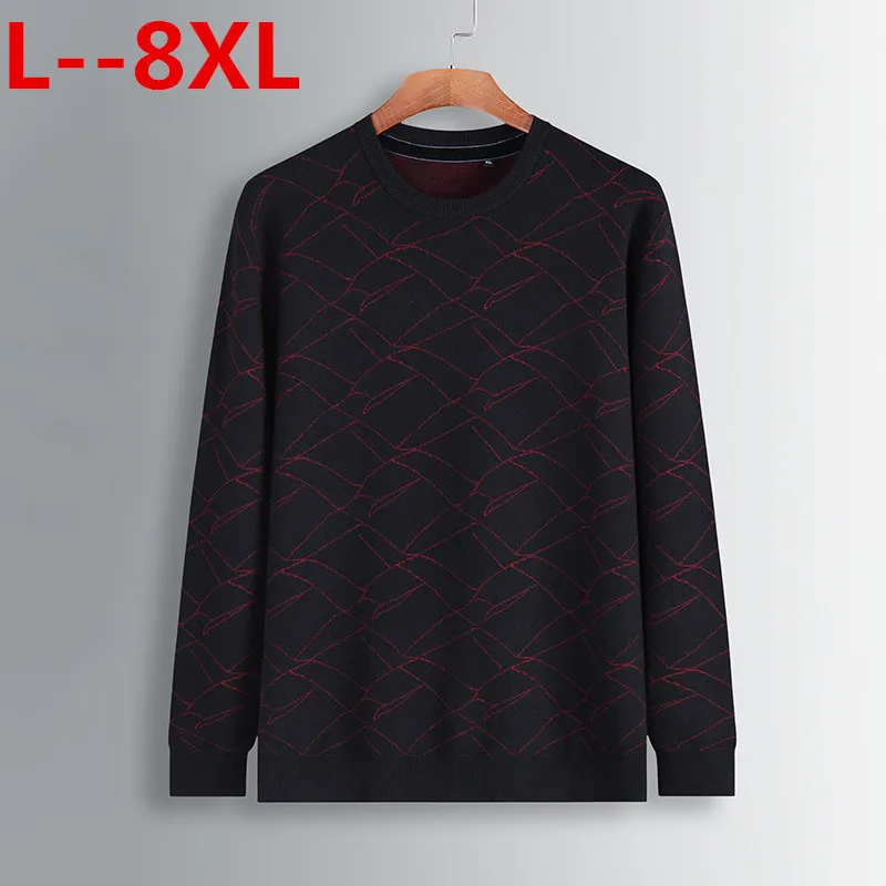 

8XL 6XL 5XL Autumn Casual Men's Sweater O-Neck Striped loose Fit Knittwear Mens Sweaters Pullovers Pullover Men Pull Homme