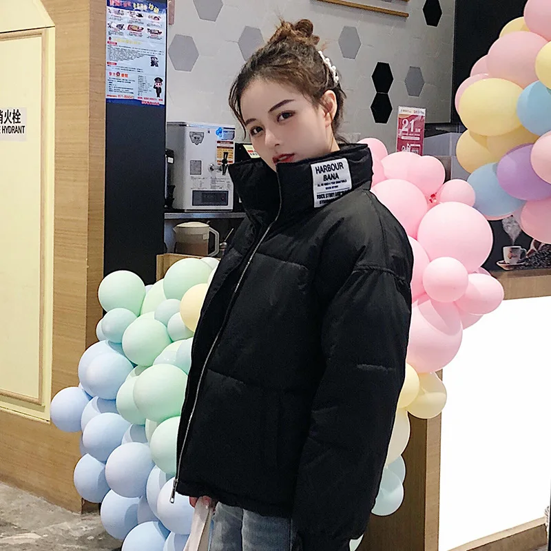 Новая Черная куртка 2019 женская зимняя модная теплая тонкая однотонная короткая