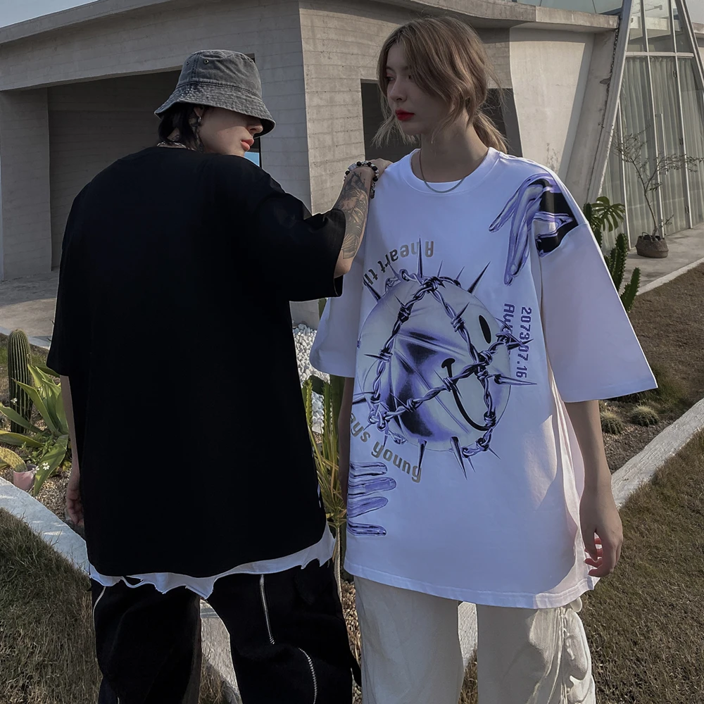 

Dropshipping Fashion Hipster Harajuku Hip Hop Print Short Sleeve T Shirts Unisex Streetwear Casual Loose Pure Cotton Tshirt Tops