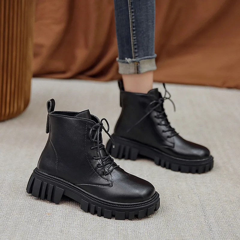 

Winter Women Ankle Boots Leather Fashion Autumn Warm Fur Motorcycle Boots Non-slip Waterproof Female Platform Boots Botas Mujer