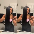 Термостойкое волокно черные синтетические Синтетические волосы на кружеве парик для Для женщин средняя часть руки связали длинные прически Silky Straight, лента для волос Синтетические парики на каждый день