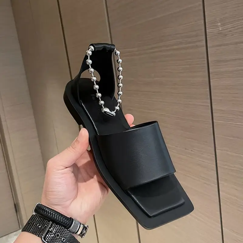 

Coolcept Real Leather Women Sandals Shoes Square Toe Buckle Strap Solid Color Cool Outdoor Summer Street Footwear Size 34-39