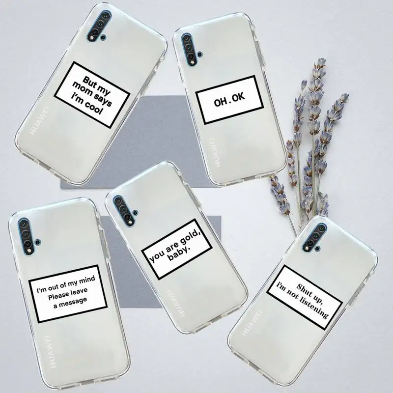 

sorry if i look not interested letter Phone Case Transparent for Huawei honor P mate 40 20 30 10 50 i 9 x mate pro lite 8a