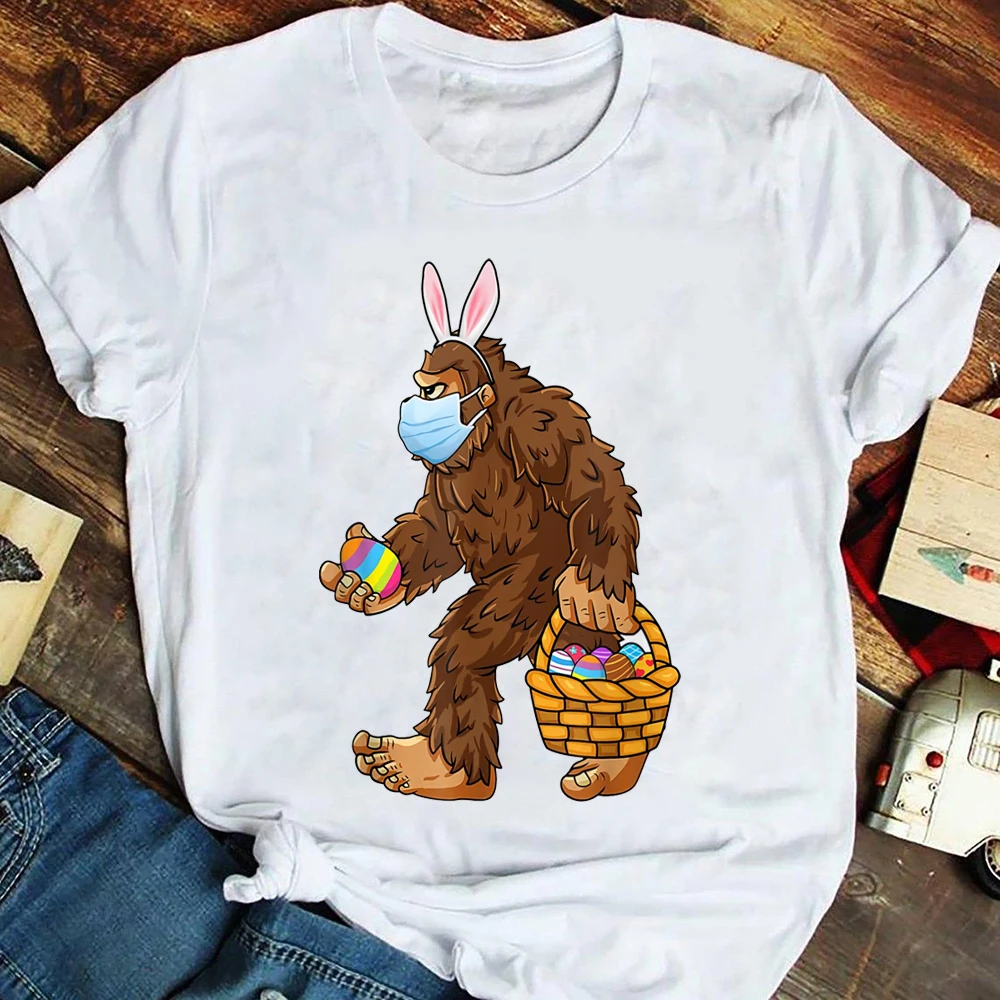 

Пасхальная футболка Bigfoot Bunny с изображением корзины яиц, Мужская одежда, маска для лица, забавные хлопковые футболки с рисунком