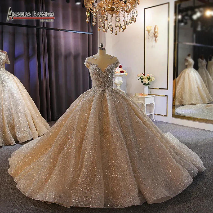 Роскошное Свадебное платье с тяжелыми бусинами свадебное цвета шампанского