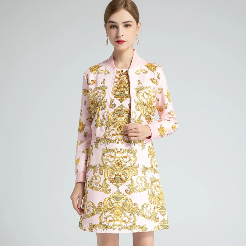 

2020 AUTUMN VINTAGE PRINT SLEEVELESS DRESS & CROPPED JACKET SET
