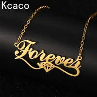 2021 stainless steel customized necklace diamand shape name gold plated necklace women unique gift dainty letter chain jewellery