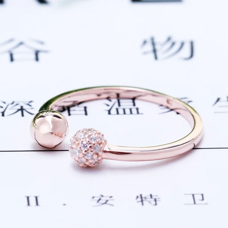 

2020 New Original 925 Silver Polished & Pave Bead Open Ring For Women Resizable Wedding Engagement Pan Rings DropShip