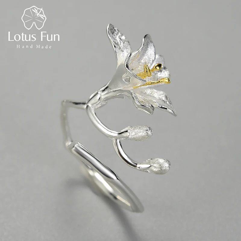 Lotus Fun Solid 925 Sterling Silver Adjustable Freesia Flower Unusual Rings for Women 2021 Trend Designer jewelry Gifts Female